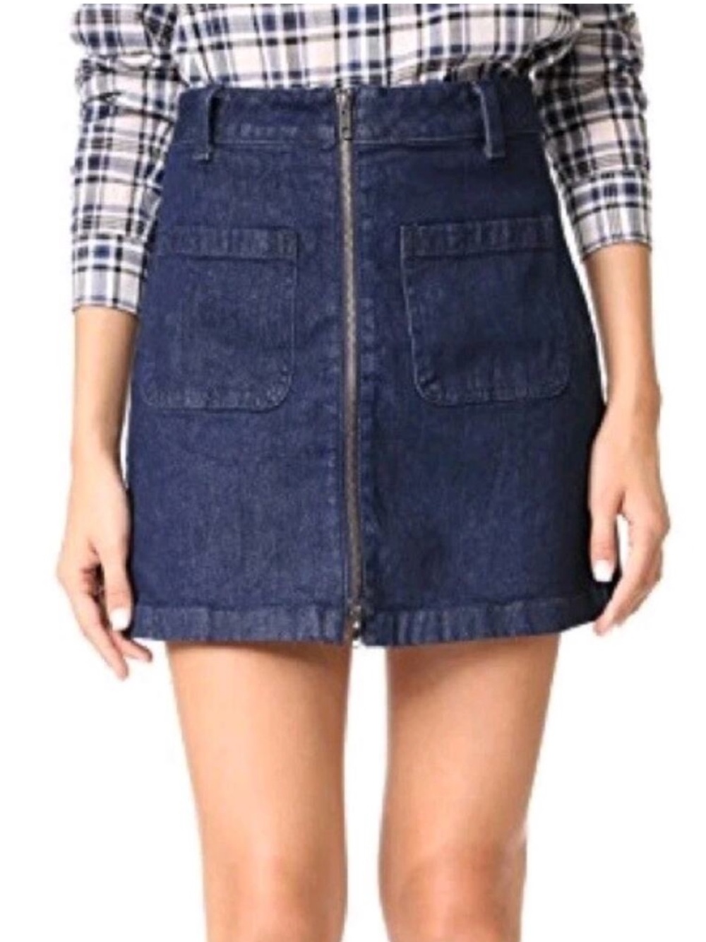 MADEWELL Front Zip Denim Jean Mini Skirt Dark Wash A-Line